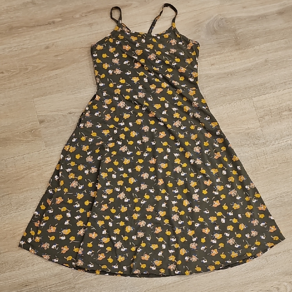 Pact Greyish Olive Floral Spaghetti Strap Top